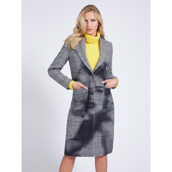 New GUESS Adele Wool blend print Coat SZ M - Picture 1 of 5